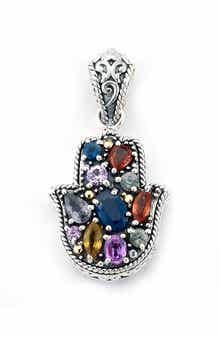 SAMUEL B. Sterling Silver & 18K Gold Multicolor Sapphire Hamsa Pendant