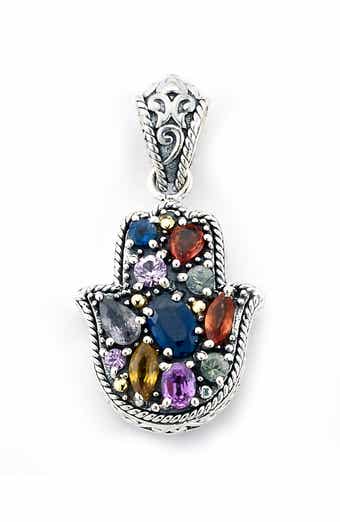 Sterling Silver & 18K Gold Multicolor Sapphire Hamsa Pendant