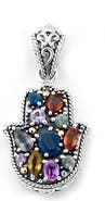 SAMUEL B. Sterling Silver & 18K Gold Multicolor Sapphire Hamsa Pendant