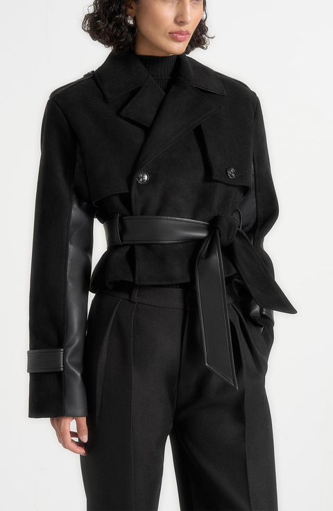 Lelia Cropped Suede Trench Coat With Belt