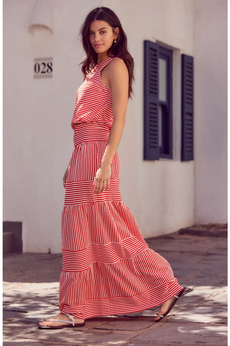 Stripe Tiered Cotton Maxi Skirt, Alternate, color, WHITE/ RED