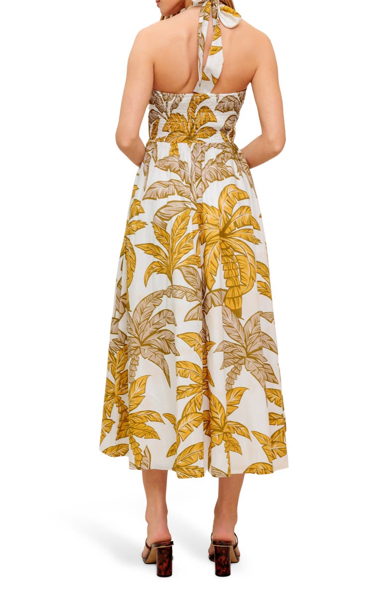 Palm Tree Halter Neck Cotton Maxi Dress
