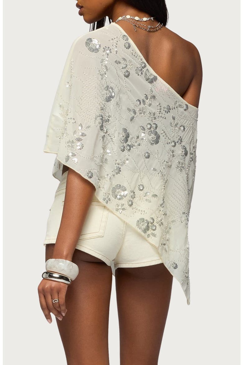 Triana Sequin Beaded Poncho, Alternate, color, CREAM