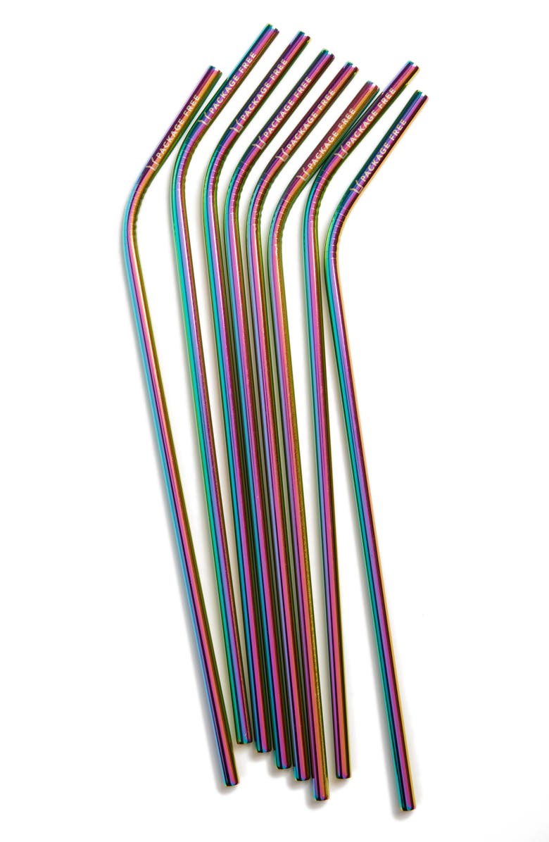 Package Free 8-Pack Stainless Steel Bent Straws, Main, color, 