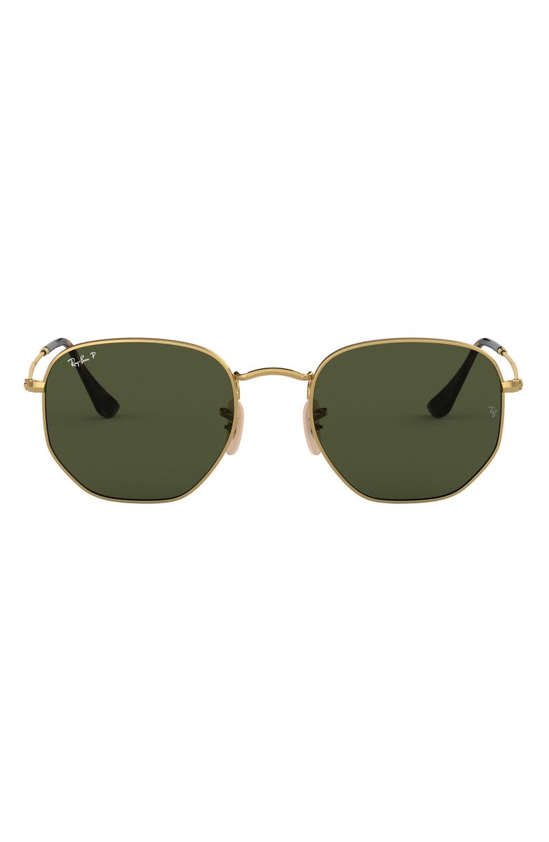Ray-Ban 51mm Polarized Geometric Sunglasses, Main, color, Gold/ Green Polar