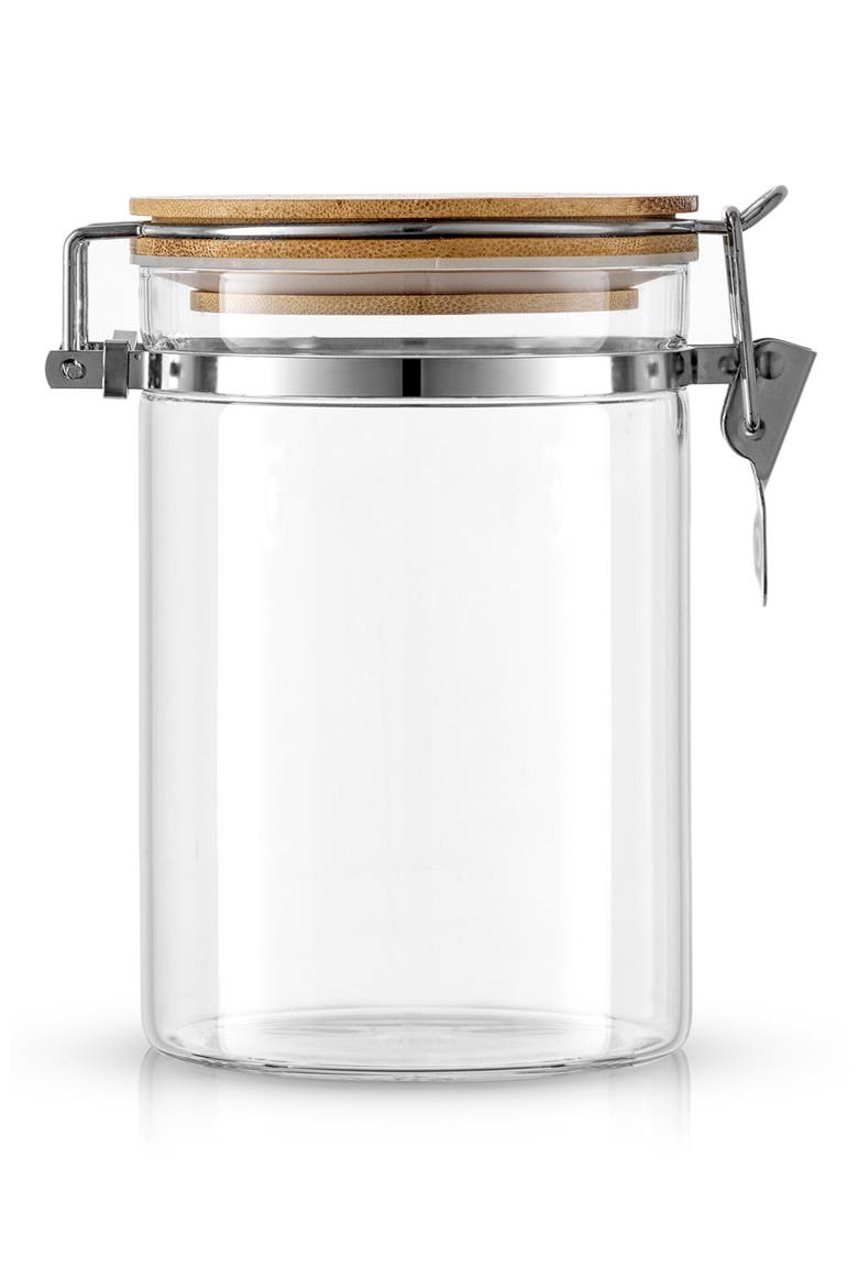 Set of 2 Glass Storage Jars with Airtight Bamboo Clamp Lids, Alternate, color, CLEAR