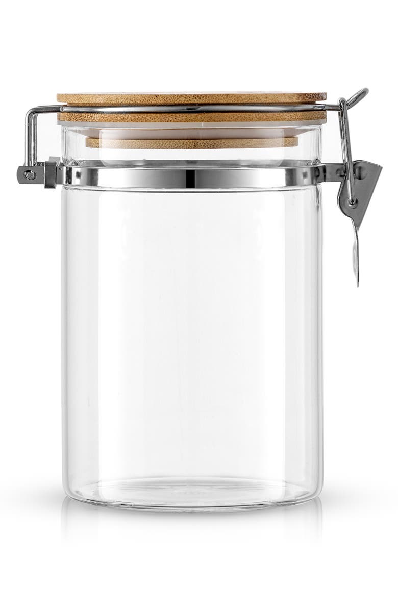 JoyJolt Set of 2 Glass Storage Jars with Airtight Bamboo Clamp Lids, Alternate, color, Clear