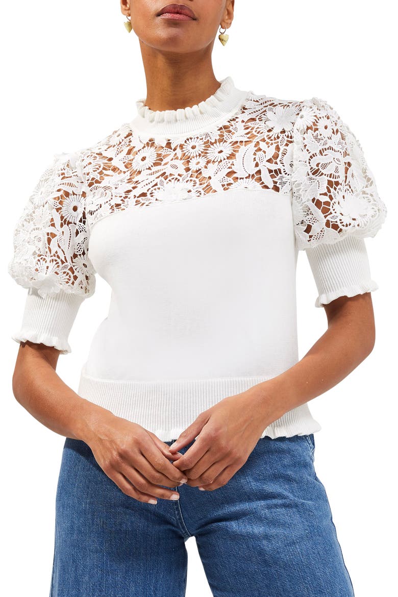 Leah Lace Mix Sweater, Main, color, SUMMER WHITE