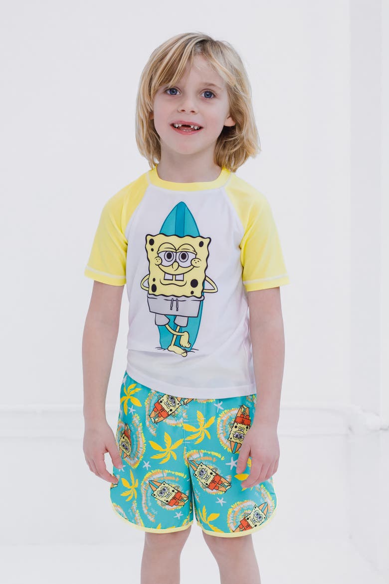 Spongebob Merch Collection SpongeBob SquarePants 2-piece Swimwear Rash Guard And Swim Trunks Set ...