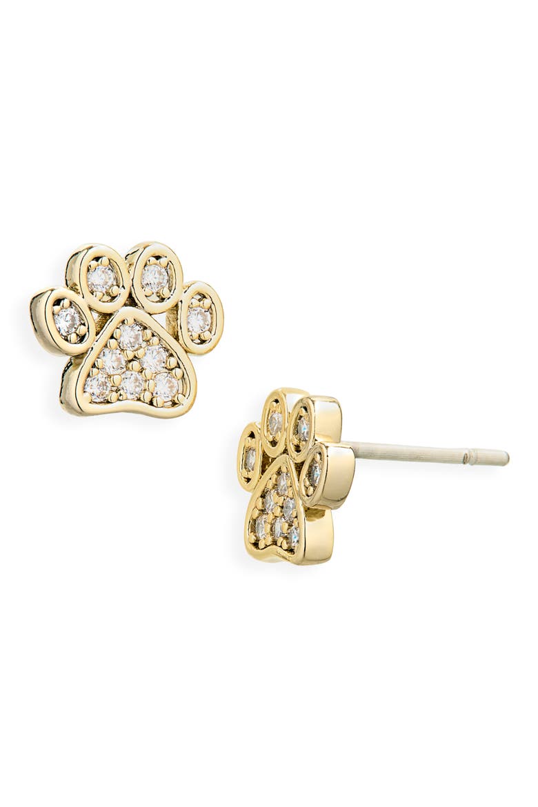 Pavé Paw Stud Earrings, Alternate, color, CLEAR/ GOLD