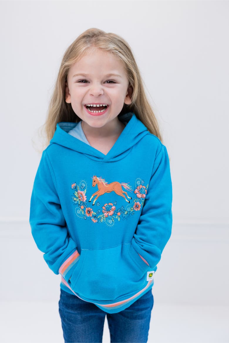 Girls' Fleece Hooded Sweatshirt, Alternate, color, Teal Blue