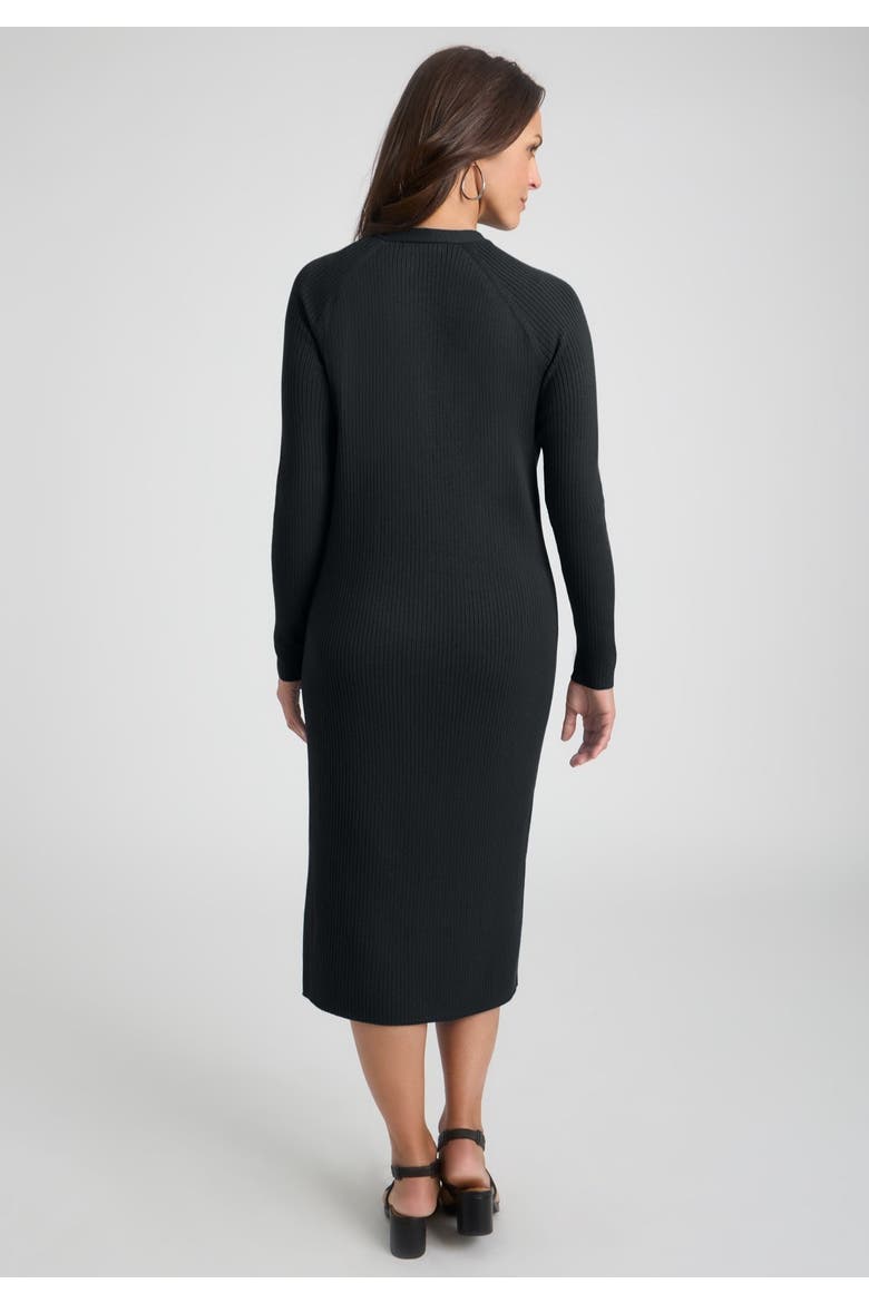 Button Front Midi Dress, Alternate, color, BLACK