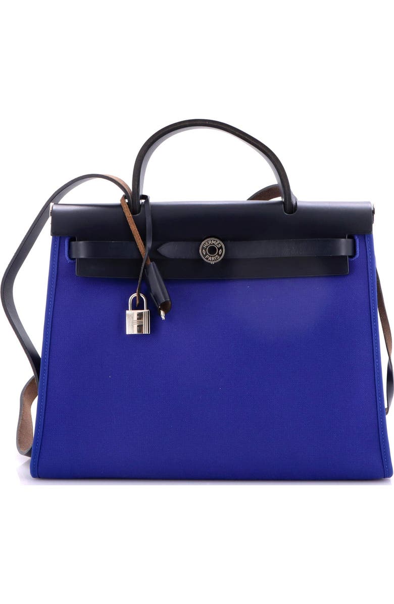 Pre-Owned Hermes Herbag Zip Leather and Toile 31, Main, color, Bleu Royal