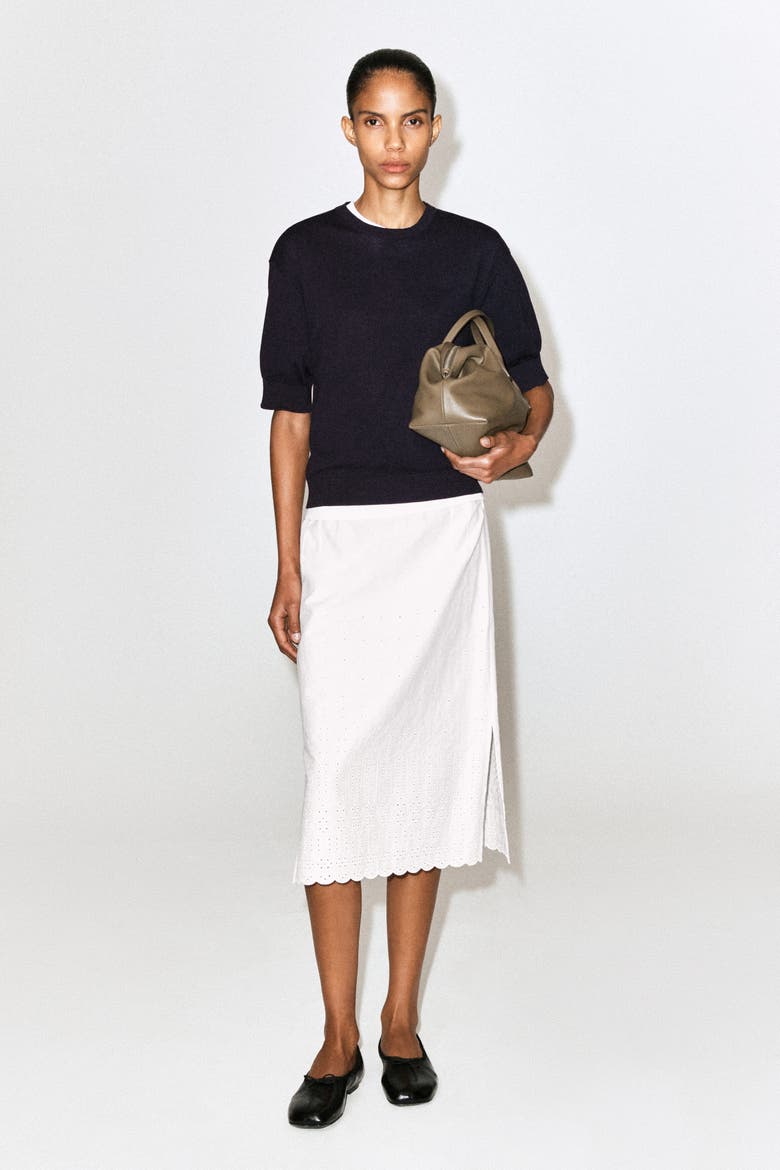 Knitted Cotton T-shirt, Alternate, color, NAVY