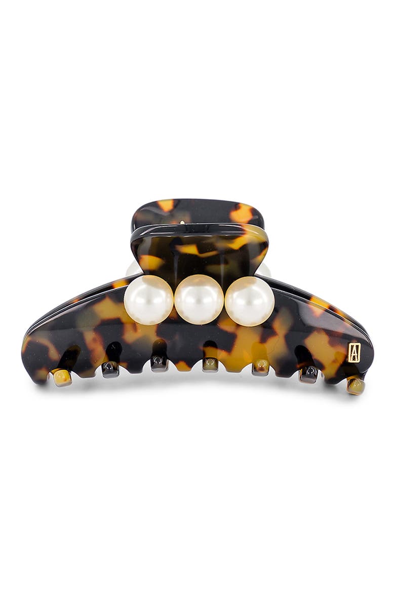 Medium Faux Pearl Hair Clip, Alternate, color, TORTOISE