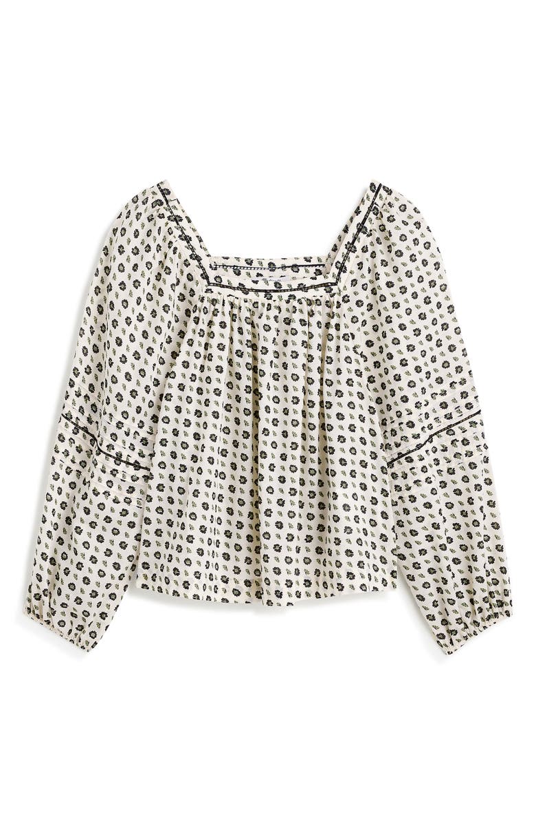 Madewell Dot Floral Square Neck Long Sleeve Top, Alternate, color, Antique Cream