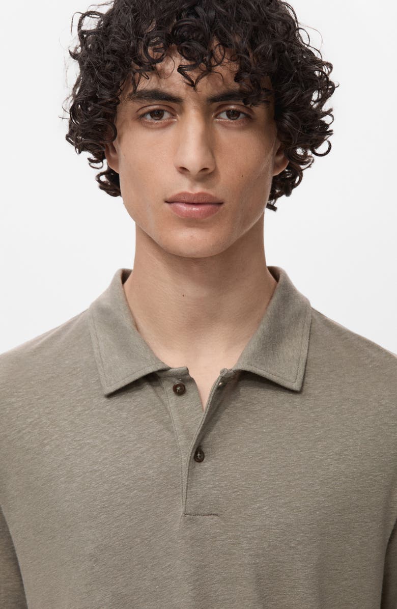 MANGO Slim Fit Linen Blend Jersey Polo, Alternate, color, Chocolate