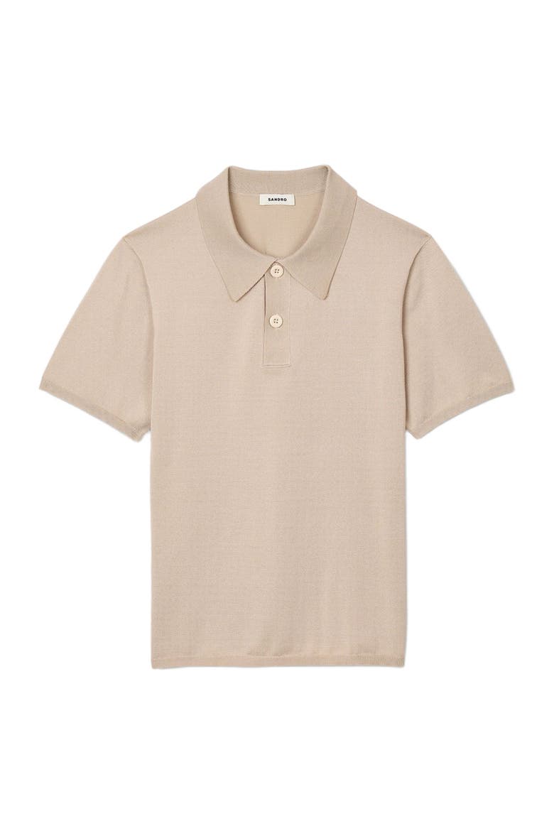 Short-sleeve knitted polo shirt, Alternate, color, Oats