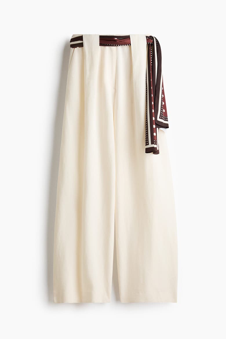 Linen-blend Scarf-detail Trousers, Alternate, color, Cream