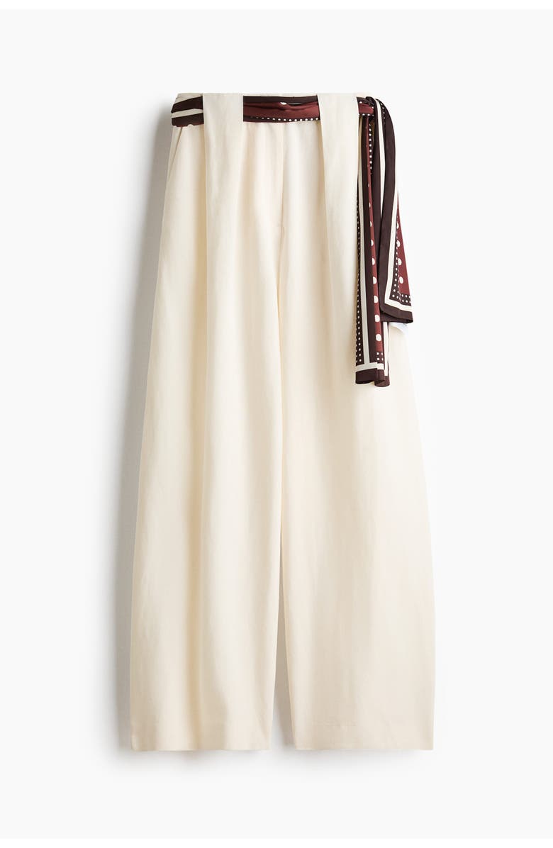 H&M Linen-blend Scarf-detail Trousers, Alternate, color, Cream