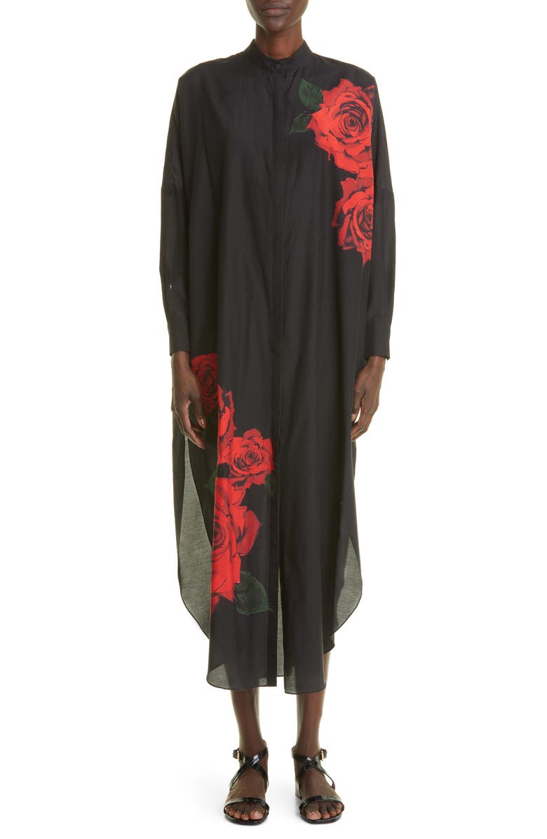 Adam Lippes Rose Print Cotton Voile Caftan Dress, Main, color, 