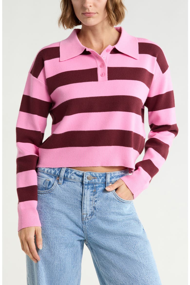Striped Polo Sweater, Main, color, PINK/ RED