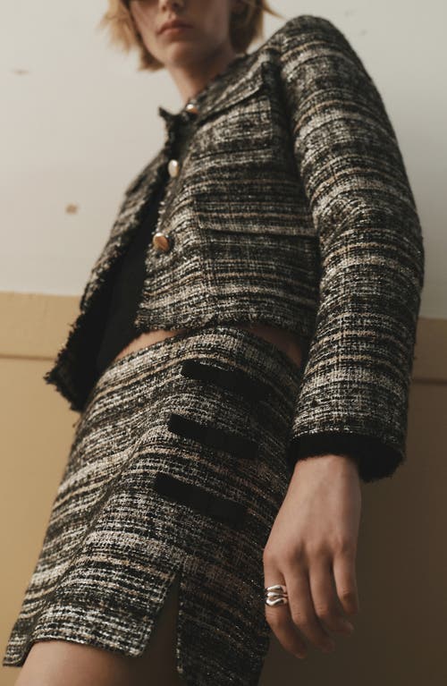 Mango Bow Trim Tweed Miniskirt In Black Multi