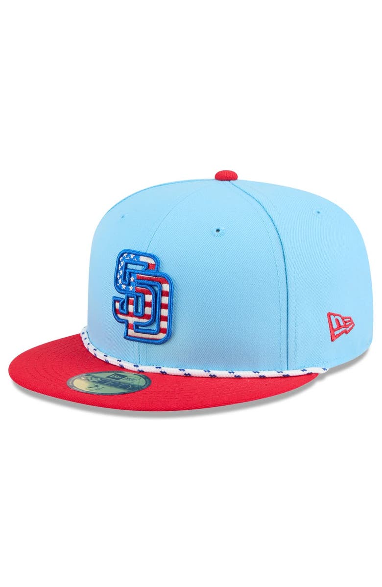 New Era Men's New Era Light Blue/Red San Diego Padres 2025 Fourth of July 59FIFTY Fitted Hat, Main, color, Light Blue