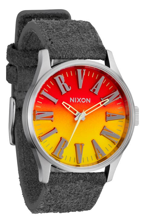 Nirvana Sentry Leather Strap Watch, 42mm