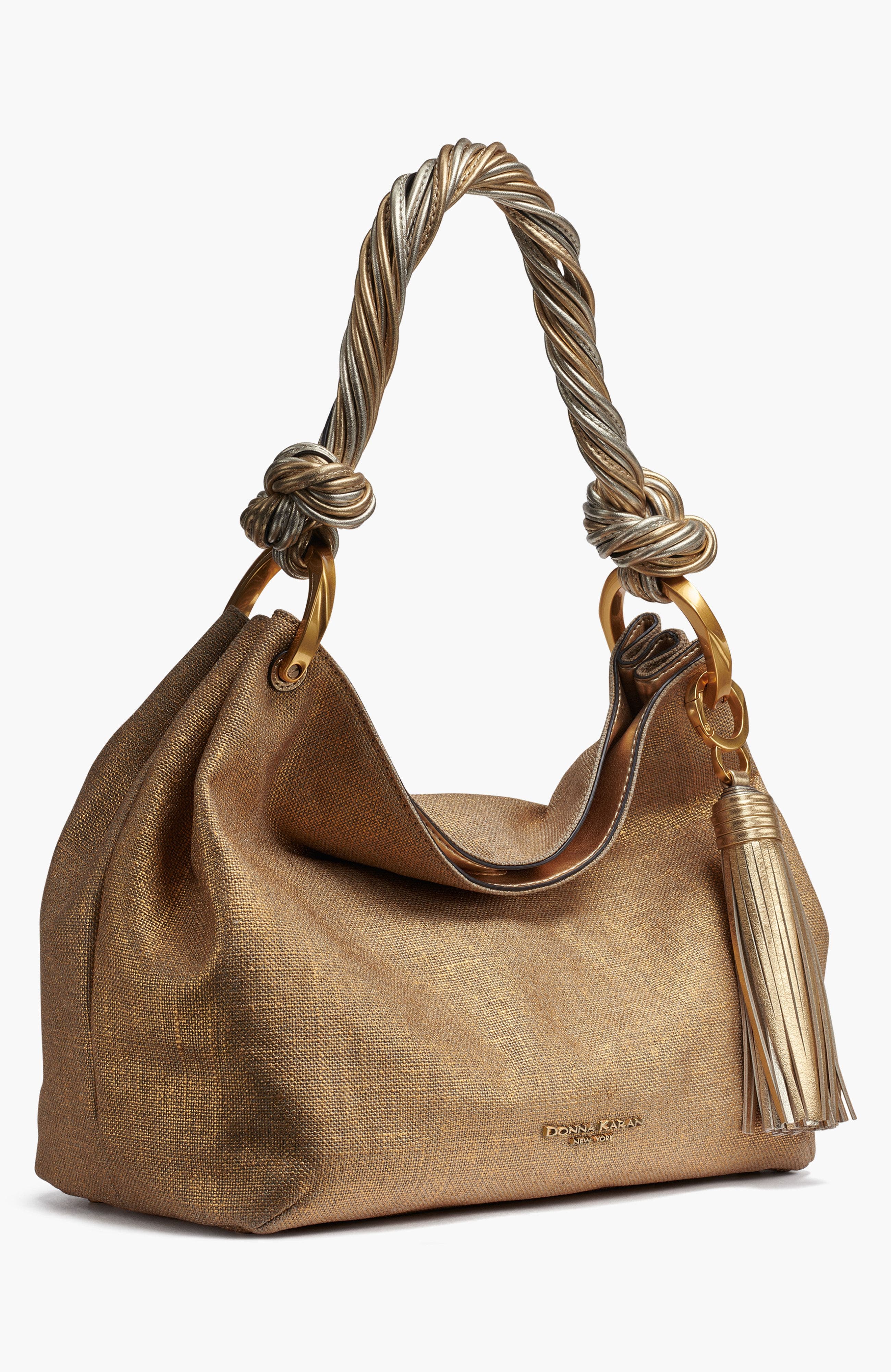 Donna Karan New York Glenwood Small Metallic Canvas Shoulder Bag, Alternate, color, Gold