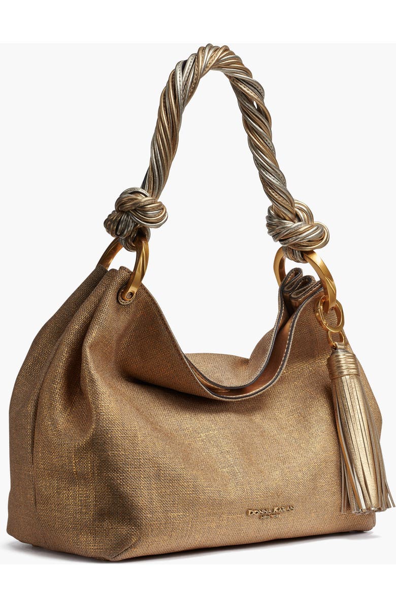 Donna Karan New York Glenwood Small Metallic Canvas Shoulder Bag, Alternate, color, Gold