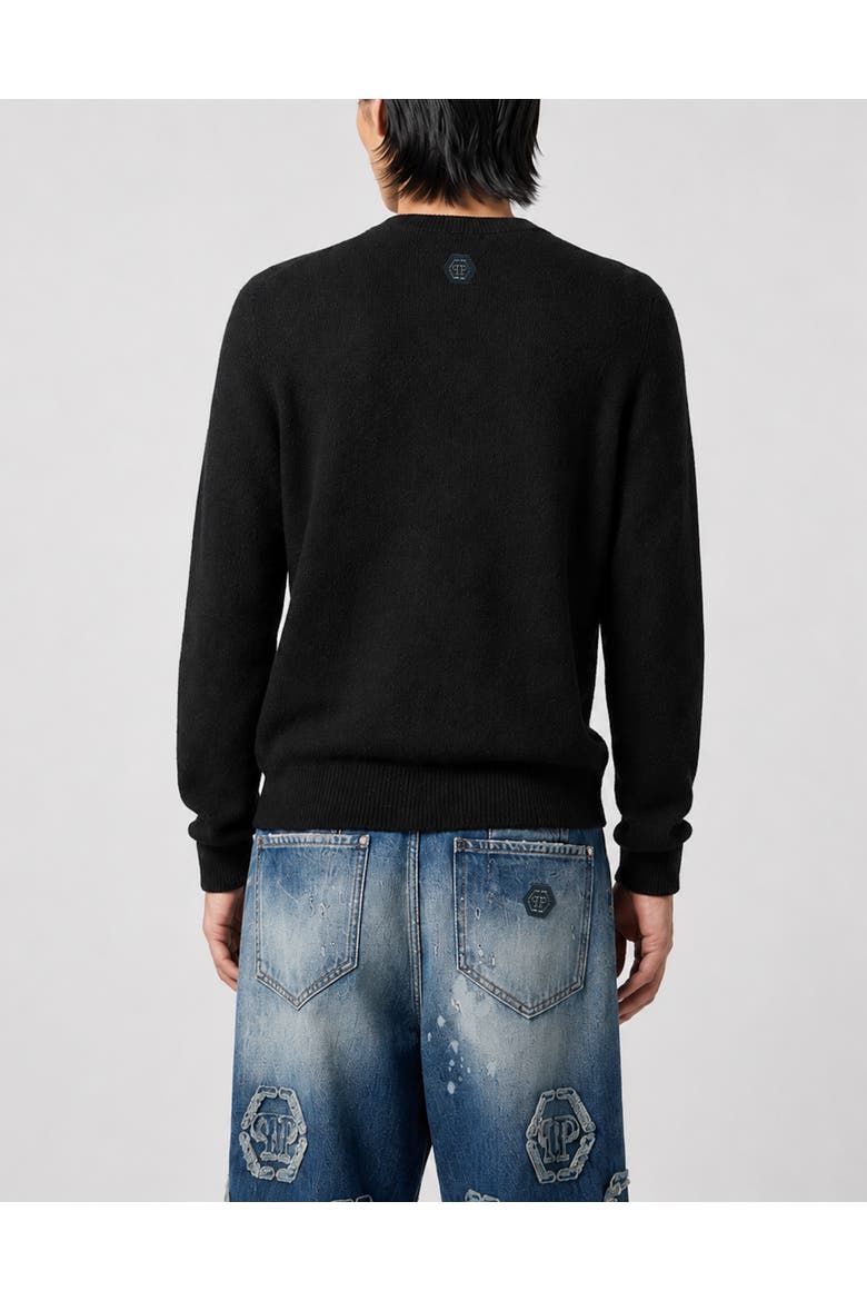 Cashmere Roundneck Pullover Skull Strass Men, Alternate, color, black