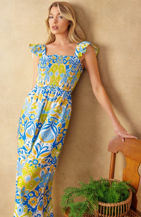 Smocked Flutter Sleeve Jumpsuit