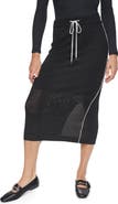 DKNY Contrast Trim Pointelle Mesh Midi Sweater Skirt