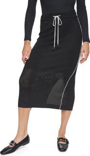 DKNY Contrast Trim Pointelle Mesh Midi Sweater Skirt