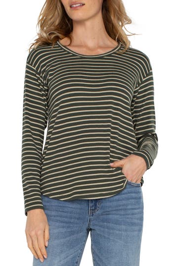 Liverpool Stripe Long Sleeve Knit Top In Green