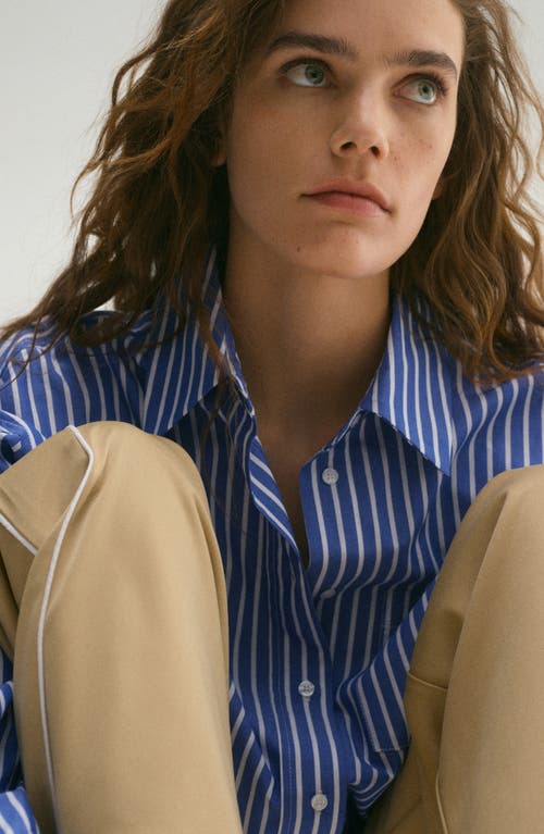 Mango Stripe Cotton Button-up Shirt In Petrol Blue