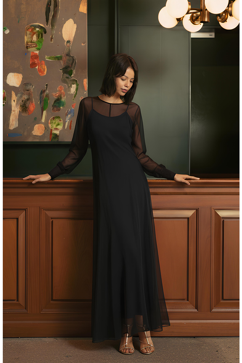 Monroe Silk Maxi Dress Set, Alternate, color, Black