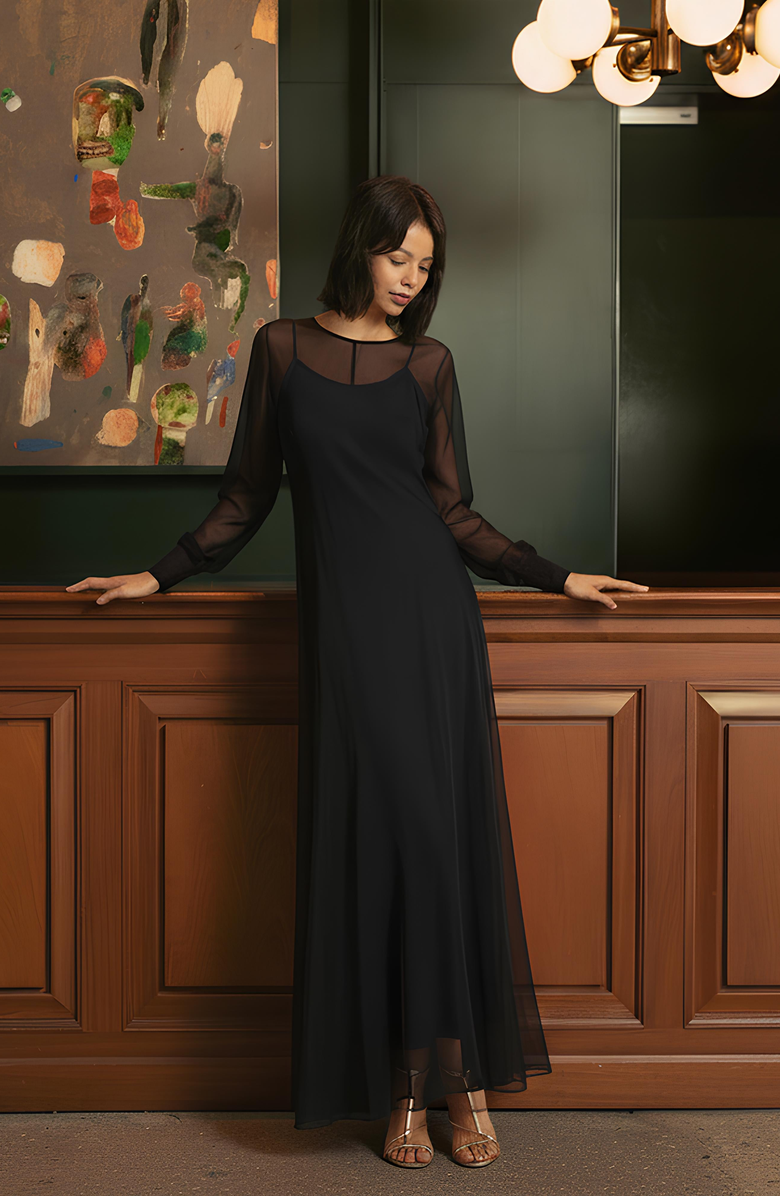 Italic Monroe Silk Maxi Dress Set, Alternate, color, Black