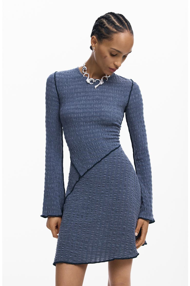 Pucker Knit Long Sleeve Body-Con Dress, Alternate, color, BLUE