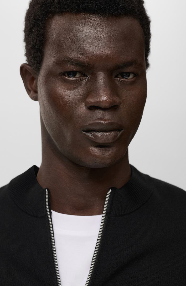 MANGO Crewneck Zip Cardigan, Alternate, color, Black