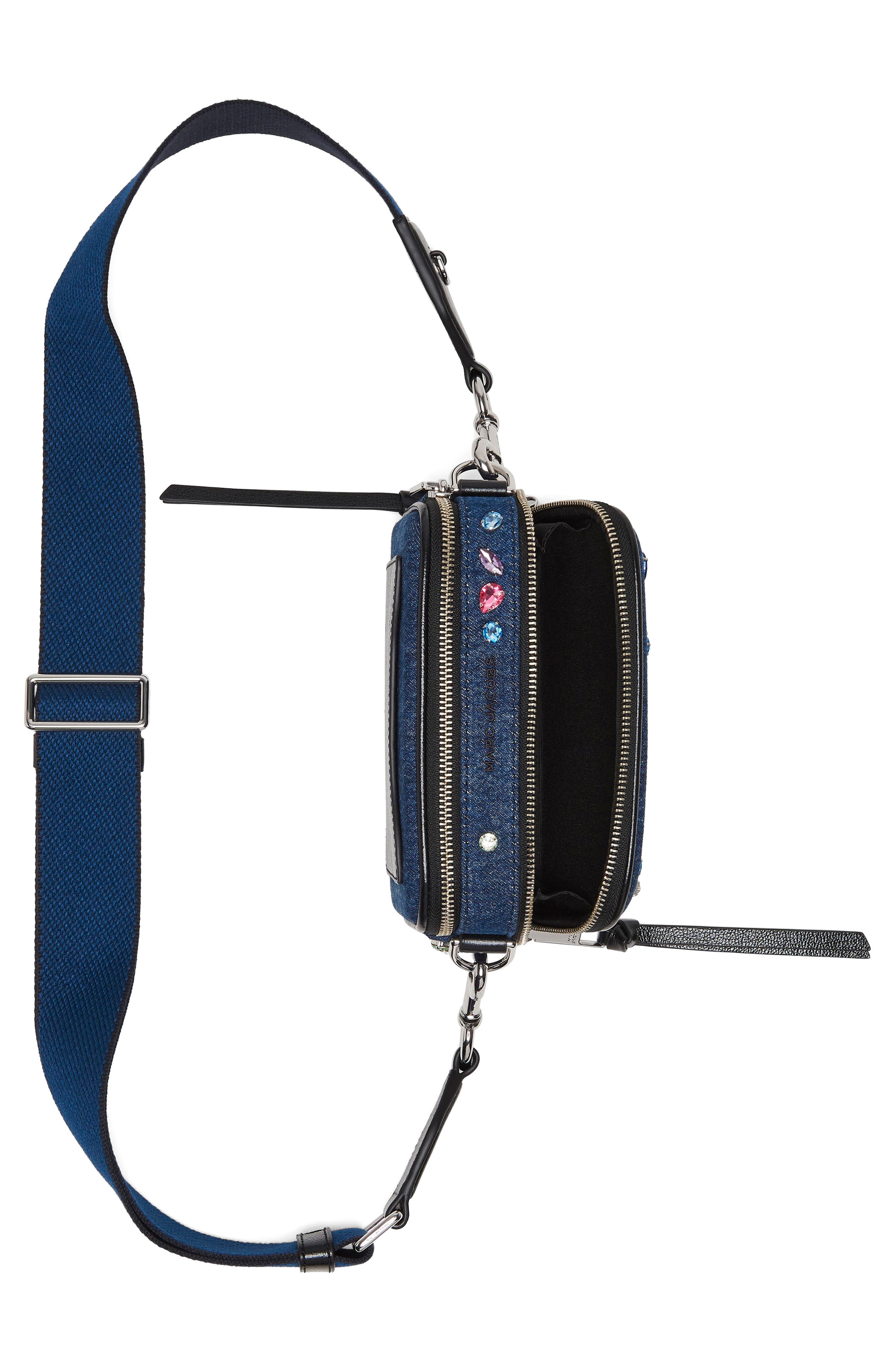 Marc Jacobs The Gem Denim Snapshot Crossbody Bag, Alternate, color, Indigo