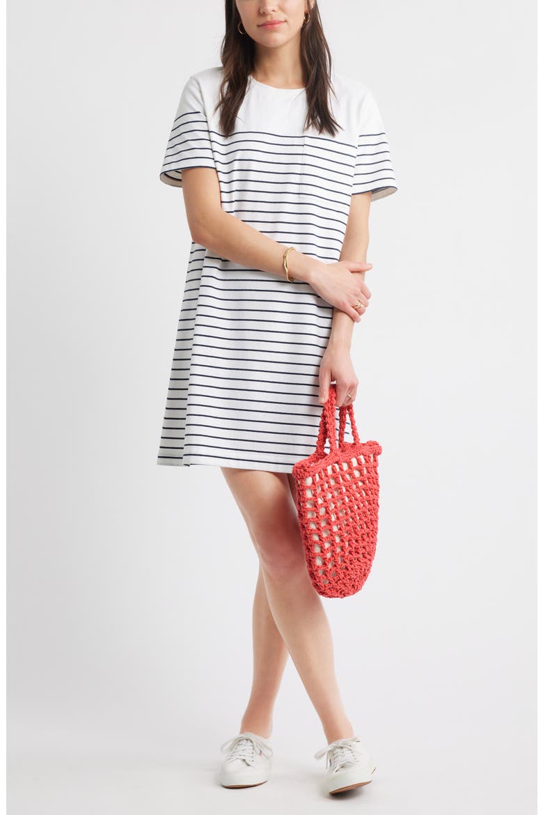 Patch Pocket Stripe T-Shirt Dress, Alternate, color, WHITE- NAVY BLAZER LUCY