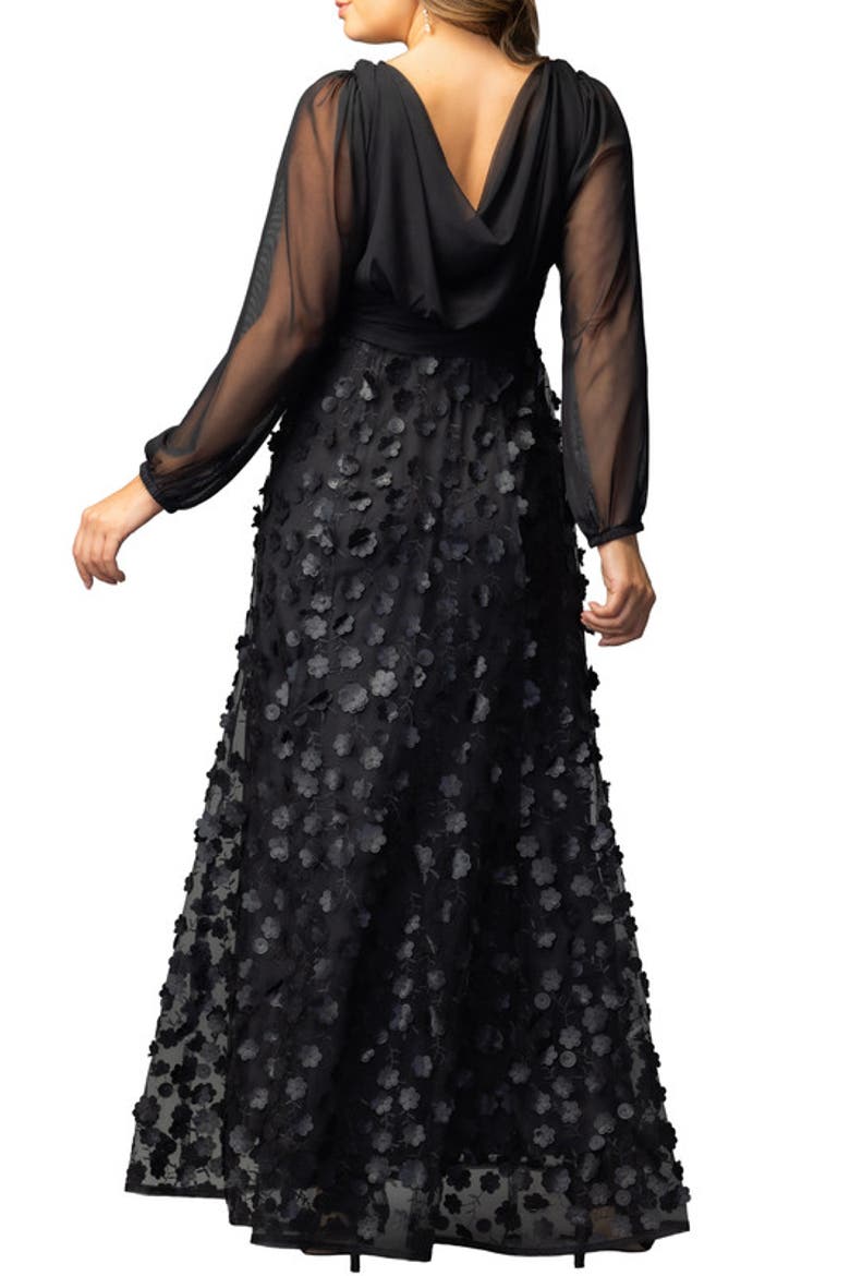 Blossoming Beauty Mesh Evening Gown, Alternate, color, Onyx Blossoms
