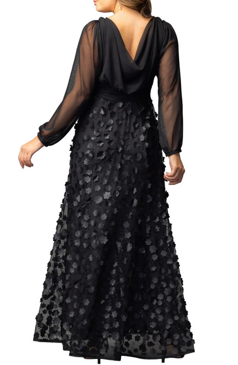 Kiyonna Blossoming Beauty Mesh Evening Gown, Alternate, color, Onyx Blossoms