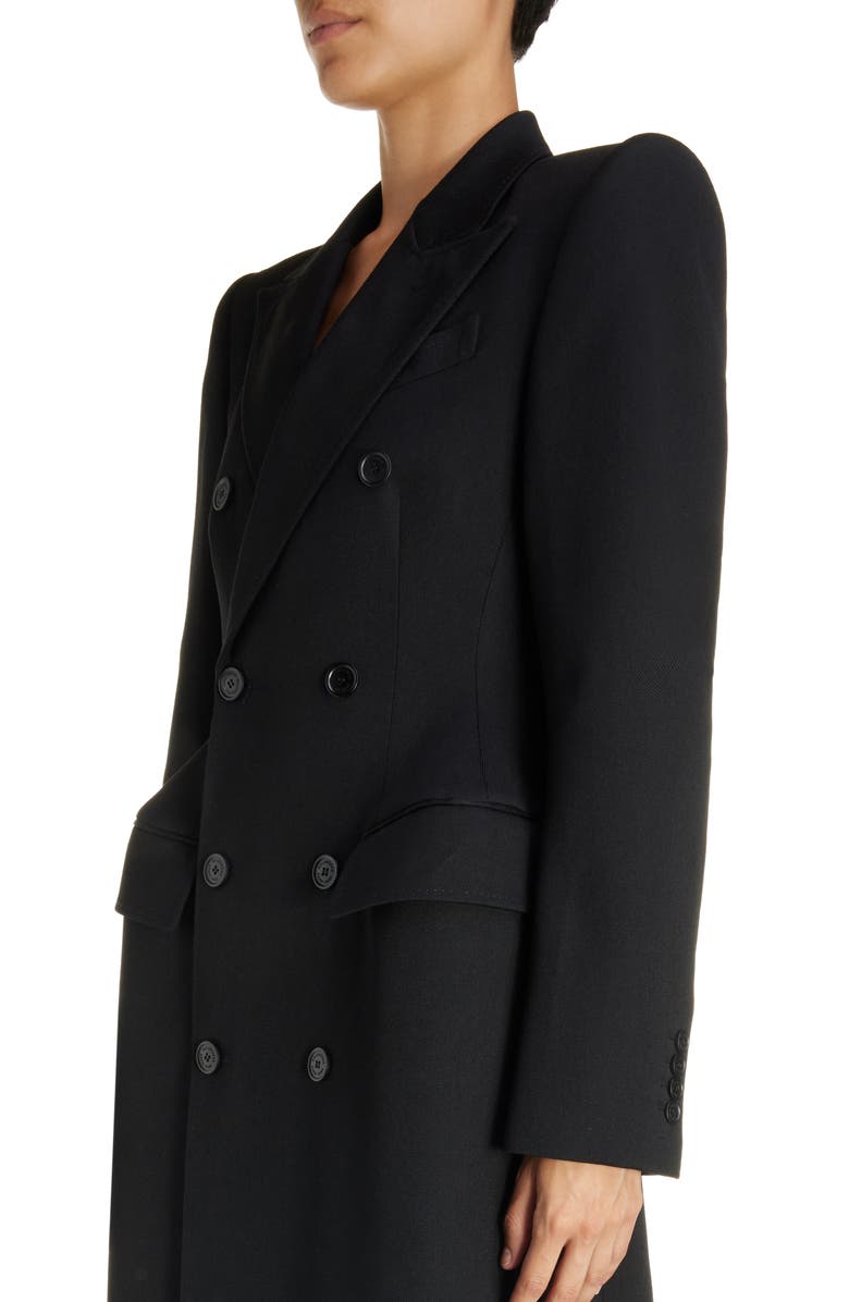 Balenciaga Hourglass Double Breasted Wool Gabardine Coat, Alternate, color, 