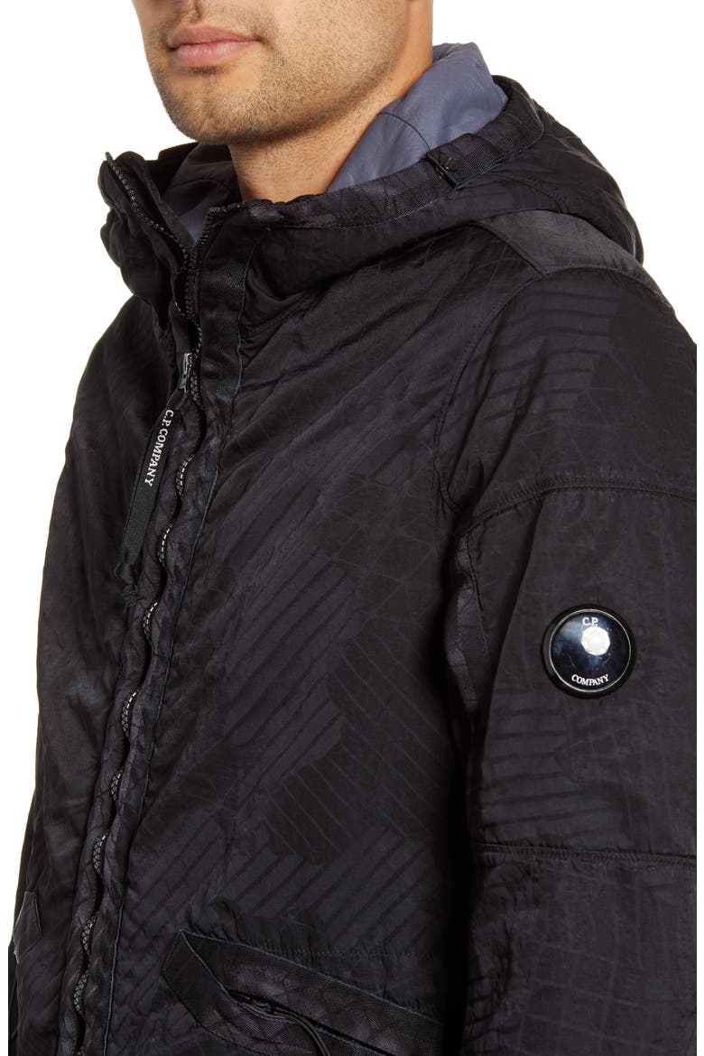 Embossed Water Resistant Hooded Nylon Jacket, Alternate, color, EBONY