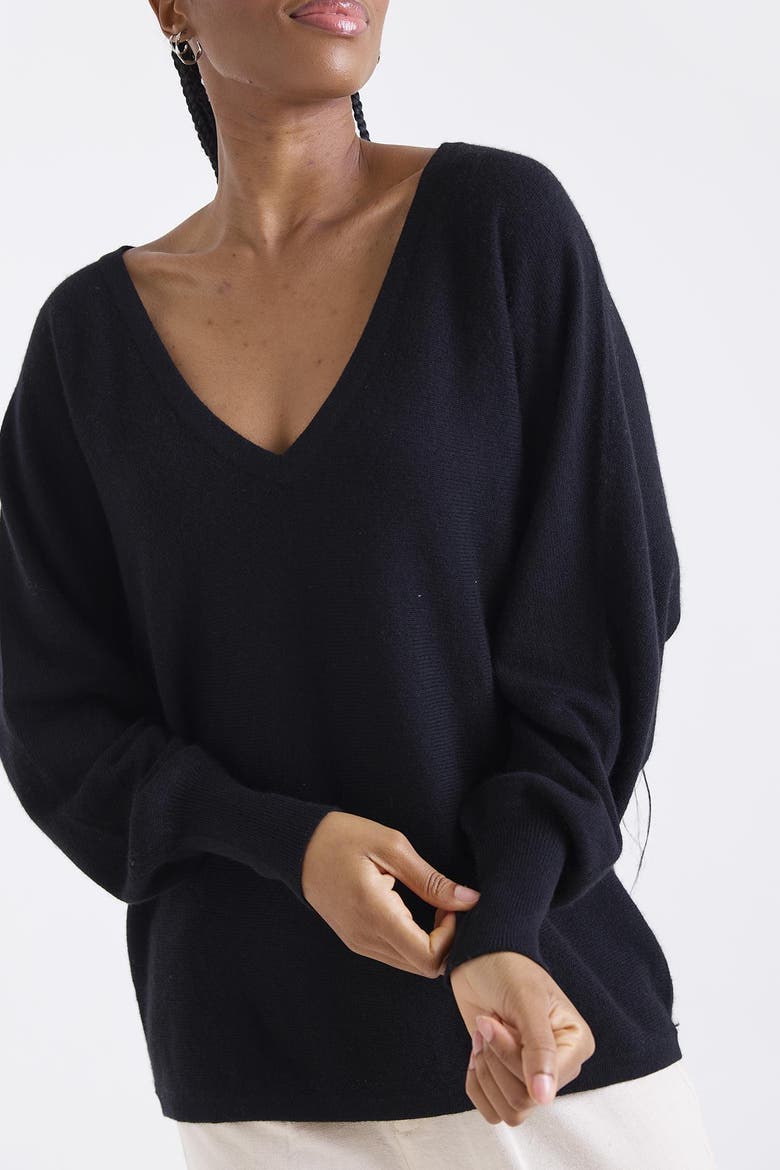 Paros V-Neck 100% Cashmere Sweater, Alternate, color, BLACK