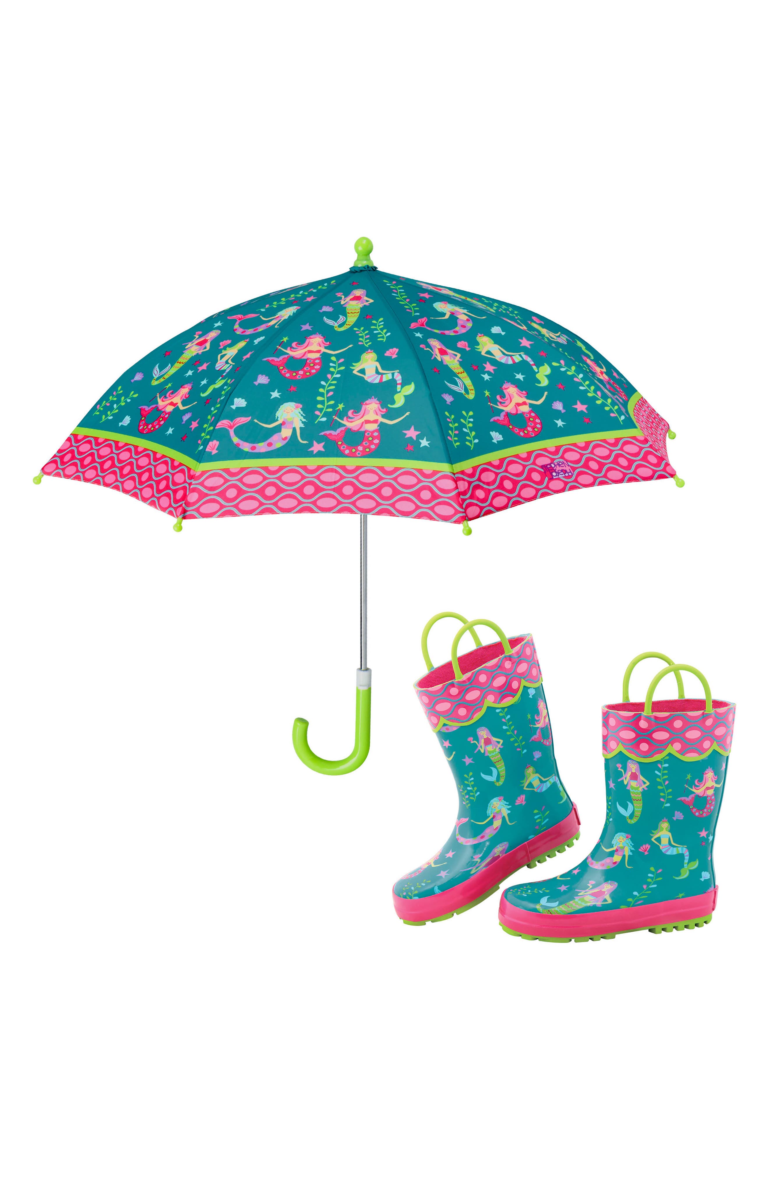 Print Rain Boots & Umbrella Set, Main, color, MERMAID