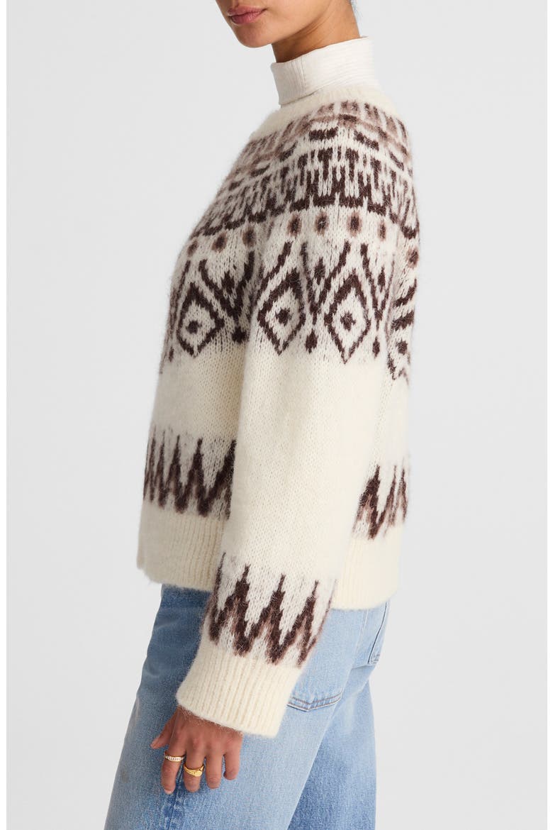 Fair Isle Wool & Alpaca Blend Sweater, Alternate, color, WHITE AND BROWN FAIR ISLE